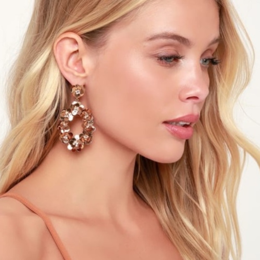 NWT Floral Sequin Statement Earrings